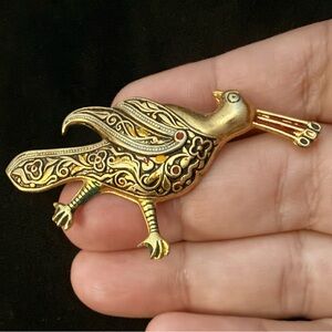 Vintage Made in Spain Damascene Bird Brooch